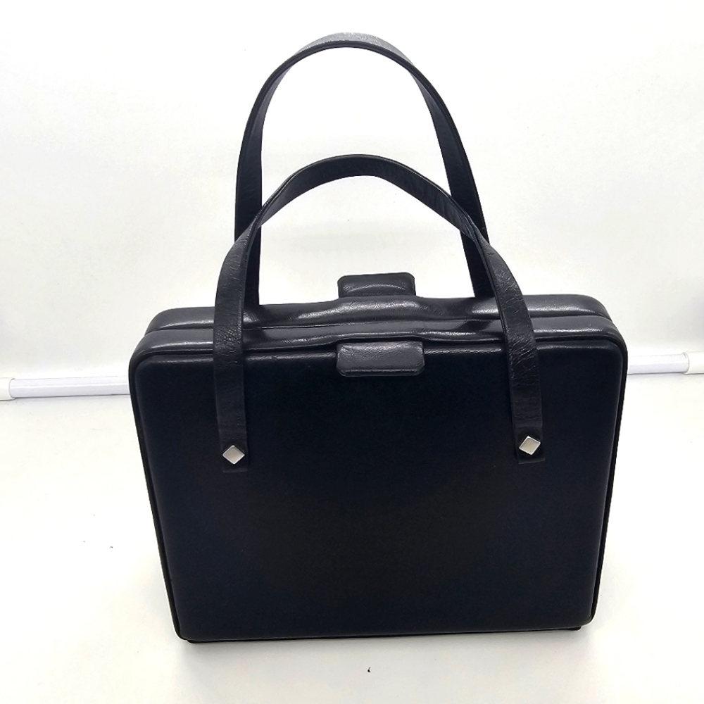 CHARLES JOURDAN Vintage Black Leather Solid Frame Square Top Handle Mini Bag